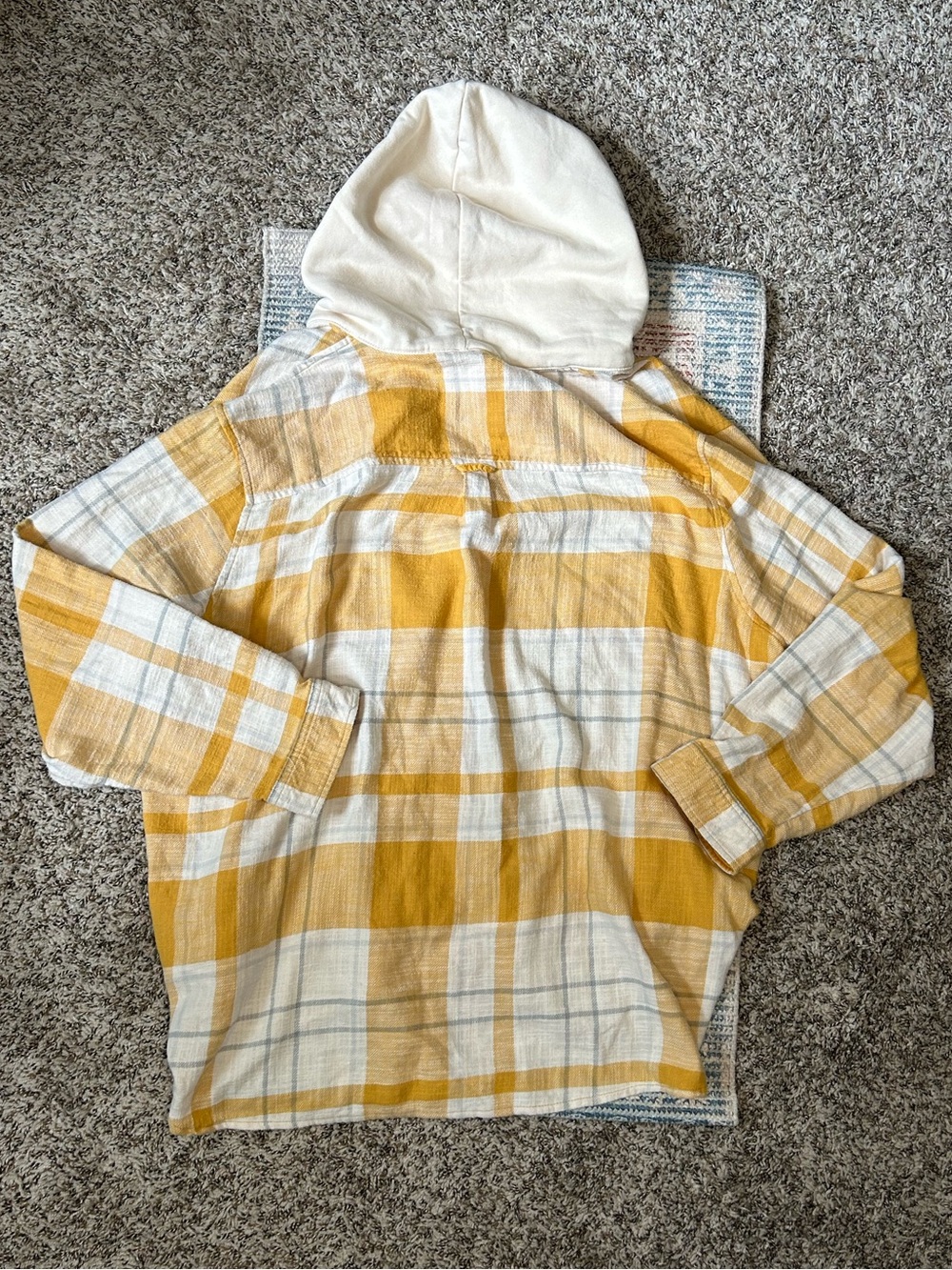 🍂AMERICAN EAGLE Yellow Plaid Hooded Button-Up Flannel - XXL - Picture 3 of 6